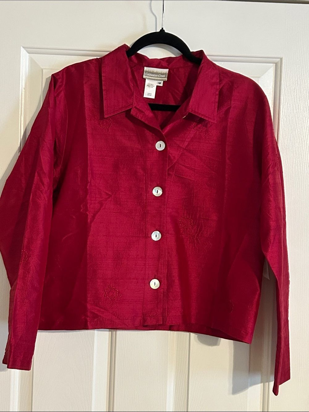 Coldwater Creek Red Button-Front Top w/embroidered detail Med NWT